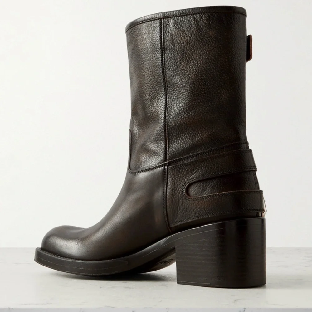 Chloé Buckled Textured leather ankle boots New condition - Picture 3 of 7